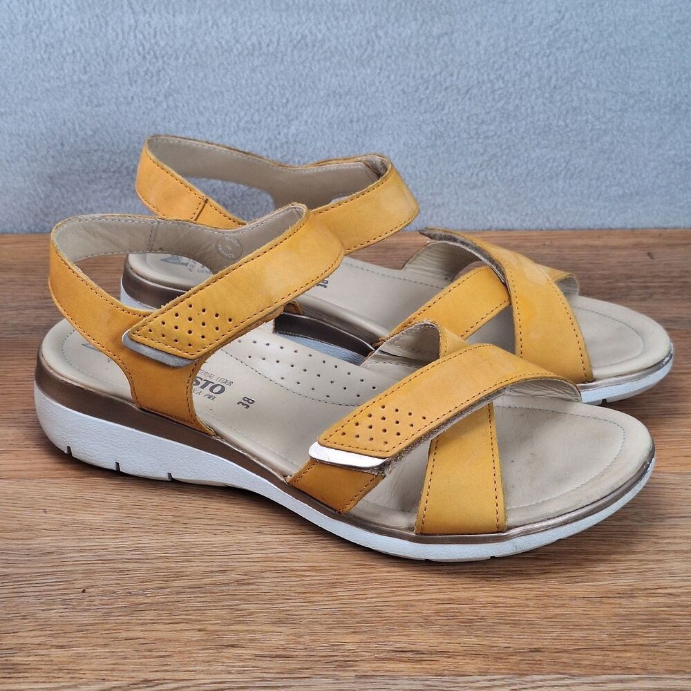 Mephisto Kristina Women's 7 EU 38 Strappy Comfort Sandals Mustard Yellow Leather